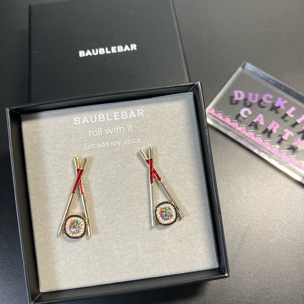 NIB BaubleBar "Roll with It" Chopsticks & Sushi Earrings
